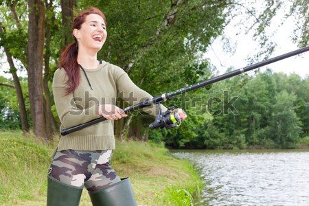 woman fishing in Jizera river, Czech Republic Stock photo © phbcz