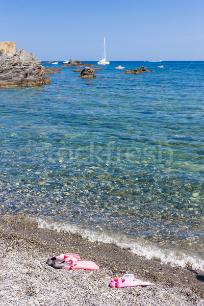 snorkeling equipment, on the beach, Mediterranean Sea, France Stock photo © phbcz