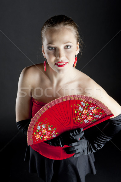 Portret balletdanser fan vrouwen dans Stockfoto © phbcz