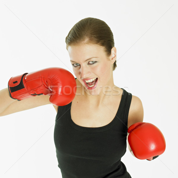 Nő boxkesztyűk fitnessz sportok testmozgás fiatal Stock fotó © phbcz