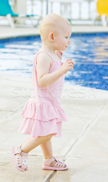 little girl at swimming pool, Tobago Stock photo © phbcz