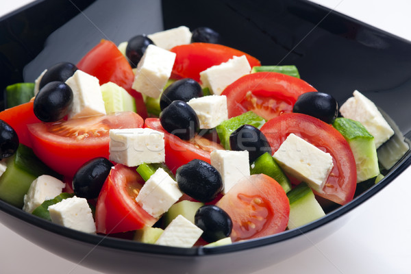 Griechisch Salat Essen Käse Gemüse Olivenöl Stock foto © phbcz