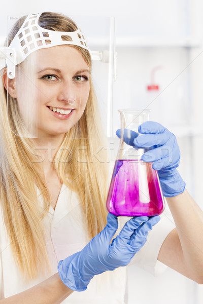 young woman with a wearing face protective shield in laboratory Stock photo © phbcz