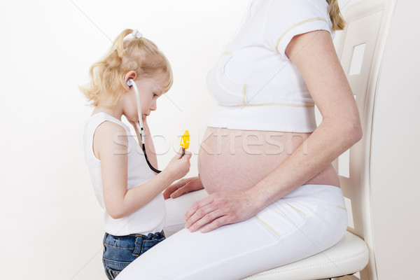 Kislány gondoskodó terhes anya nők gyermek Stock fotó © phbcz