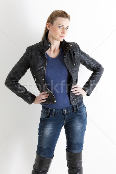 Portrait permanent femme jeans noir [[stock_photo]] © phbcz