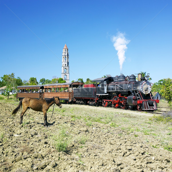 Stock photo: tourist train Valle de Los Ingenios, Manaca Iznaga, Sancti Spiri
