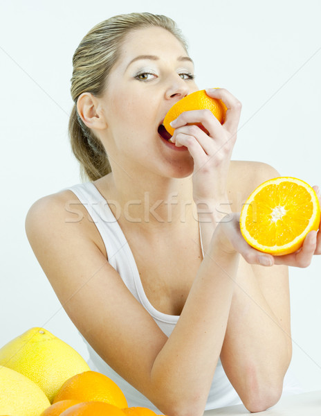 Foto stock: Retrato · comer · naranja · alimentos · mujeres