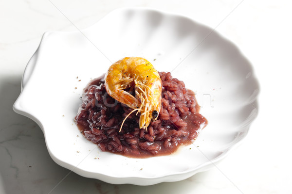 Foto stock: Frito · gamba · risotto · al · vapor · vino · tinto · arroz