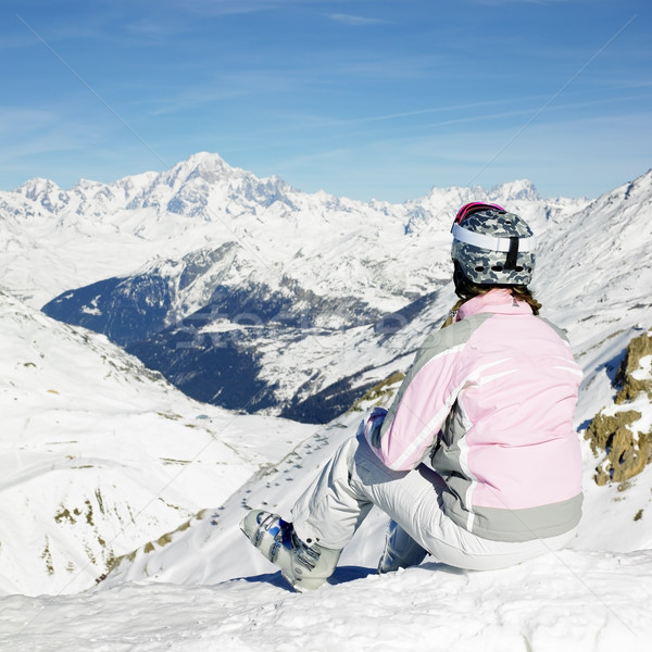 Foto d'archivio: Donna · sciatore · alpi · montagna · Francia · sport