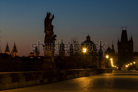 橋 夜明け プラハ チェコ共和国 建物 ランプ ストックフォト © phbcz