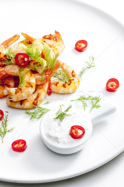 Grillés crevettes ail piment repas Photo stock © phbcz