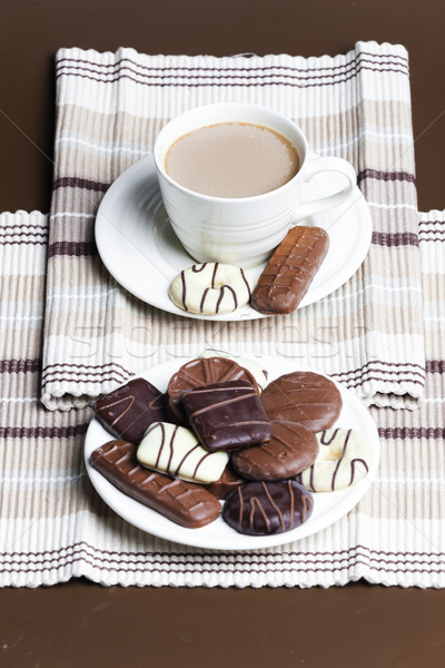 cup of coffee with chocolete biscuits Stock photo © phbcz