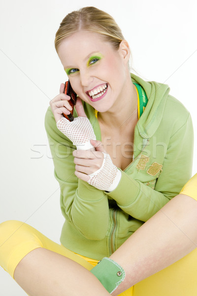 Portré hív nő portré nő telefon beszél Stock fotó © phbcz