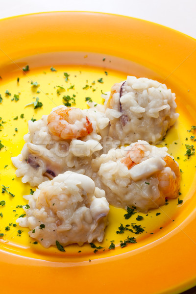 Włoski risotto owoce morza tablicy ryżu posiłek Zdjęcia stock © phbcz
