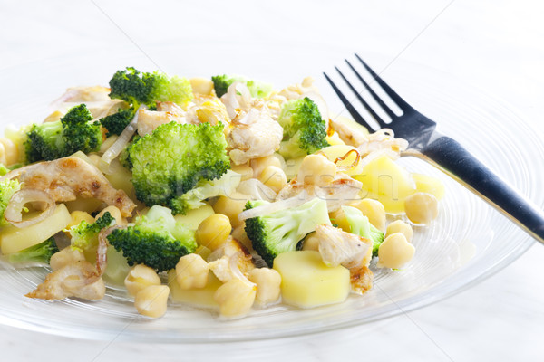 chicken meat with broccoli, chick peas and potatoes Stock photo © phbcz