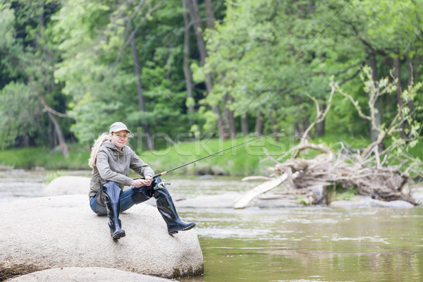 woman fishing in Sazava river, Czech Republic Stock photo © phbcz