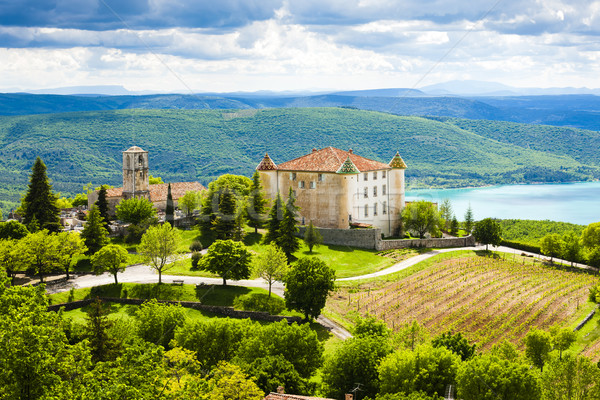 chateau and church in Aiguines and St Croix Lake at background,  Stock photo © phbcz