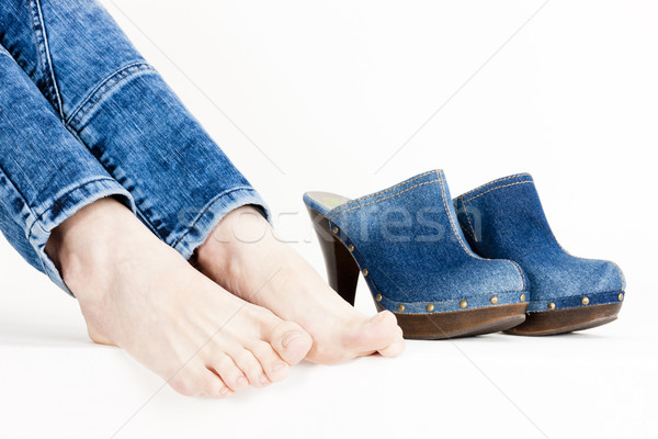 подробность женщину джинсовой женщины синий ног Сток-фото © phbcz