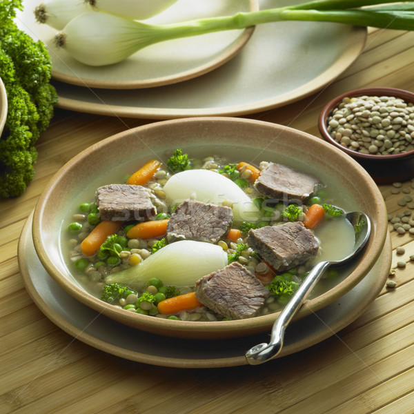 beef soup with vegetables and lentils Stock photo © phbcz