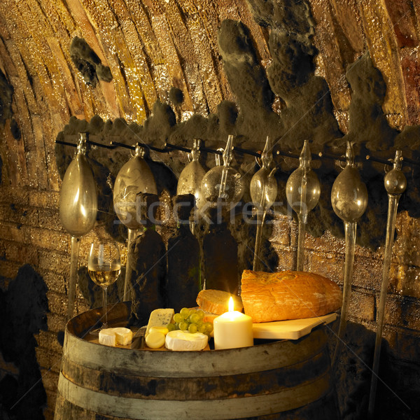 Vinho natureza morta vinícola República Checa óculos queijo Foto stock © phbcz