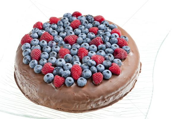 Foto stock: Pastel · de · chocolate · frambuesas · arándanos · alimentos · frutas · chocolate