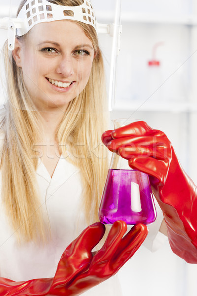 young woman with a wearing face protective shield in laboratory Stock photo © phbcz