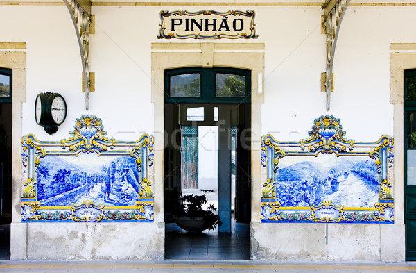 Fliesen Bahnhof Tal Portugal Uhr Malerei Stock foto © phbcz
