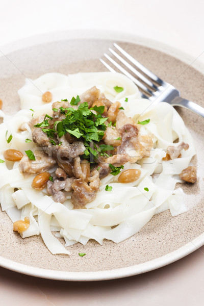 chicken, beef and pork meat with peanuts and rice noodles Stock photo © phbcz