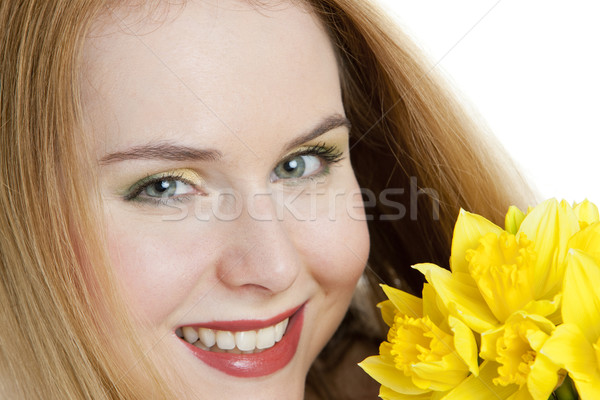 Zdjęcia stock: Portret · kobieta · żonkile · kwiat · kwiaty · młodych