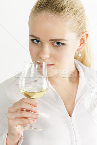 Portre genç kadın tatma beyaz şarap kadın kişi Stok fotoğraf © phbcz