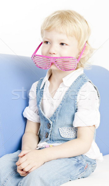 Foto stock: Retrato · little · girl · óculos · menina · criança