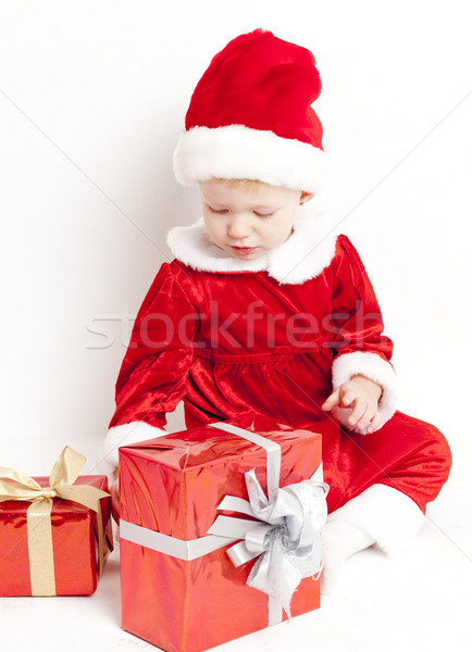 Stockfoto: Meisje · kerstman · christmas · presenteert · meisje · kinderen