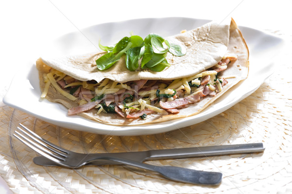 pancake with ham and spinach Stock photo © phbcz