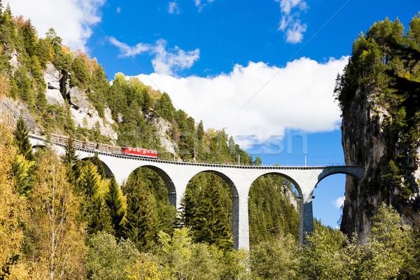 Stock photo: train on Rhaetian Railway, Landwasserviadukt, canton Graubunden,