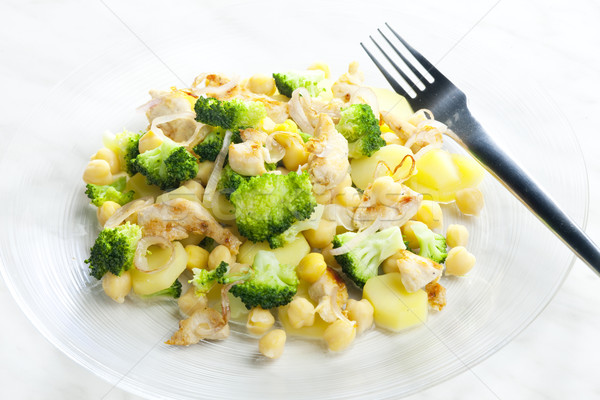 chicken meat with broccoli, chick peas and potatoes Stock photo © phbcz