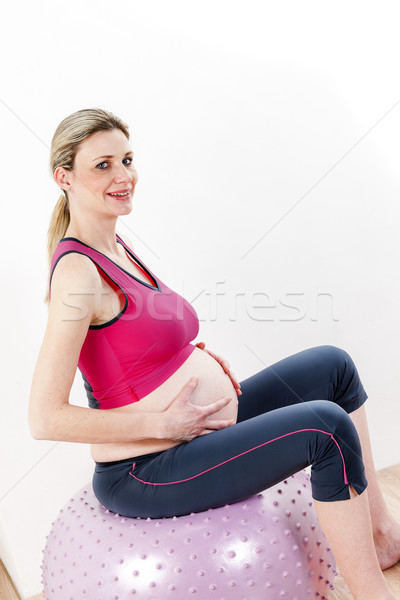 Stockfoto: Zwangere · vrouw · vrouw · sport · zwangere · bal · opleiding