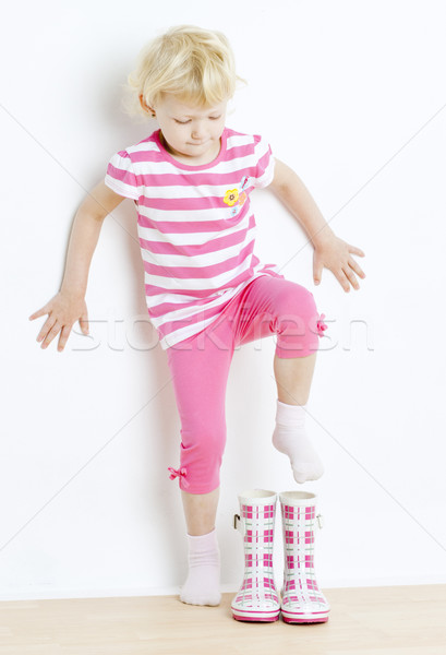 Kleines Mädchen Gummistiefel Mädchen Kinder Kind kid Stock foto © phbcz