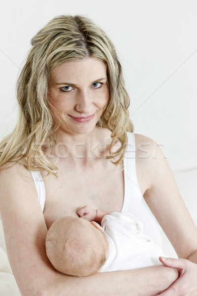 Portré anya szoptatás baba család étel Stock fotó © phbcz