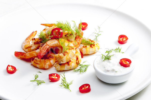 A la parrilla salsa ajo chile comida Foto stock © phbcz