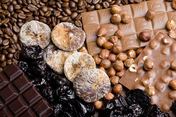 dried fruit with chocolate and coffee beans Stock photo © phbcz