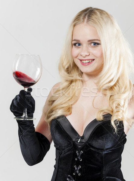 Portrait jeune femme verre vin rouge femme noir [[stock_photo]] © phbcz