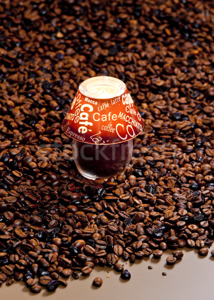 Natureza morta vela grãos de café café lâmpada objeto Foto stock © phbcz