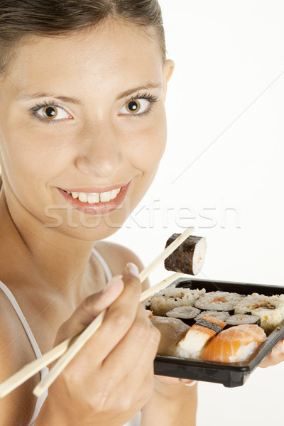 portrait of woman with sushi Stock photo © phbcz