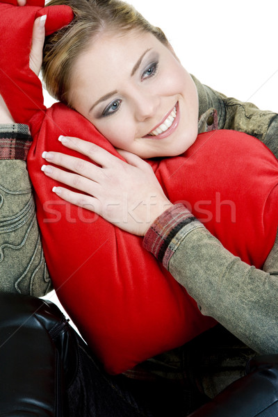 Stock photo: portrait of woman holding a heart