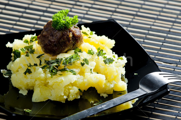 Carne patatas tenedor comida carne de vacuno Foto stock © phbcz