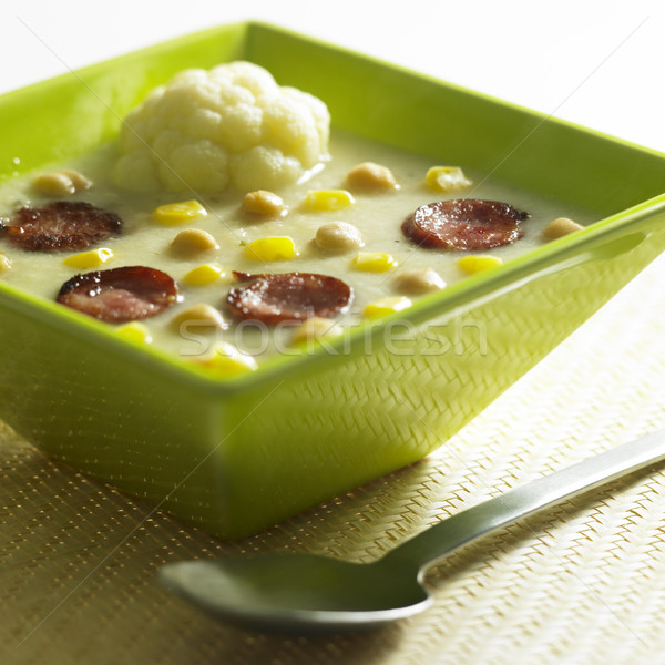 Mieszany kalafior zupa kiełbasa żywności zdrowia Zdjęcia stock © phbcz