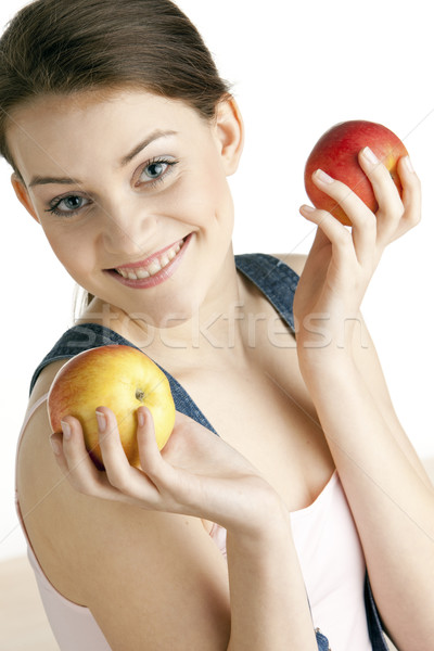 Porträt Frau Äpfel Obst Früchte jungen Stock foto © phbcz