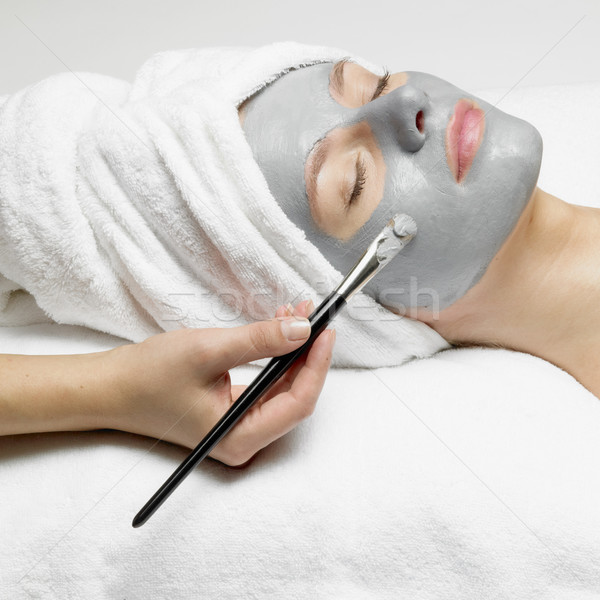 Vrouw masker hand gezicht schoonheid jonge Stockfoto © phbcz