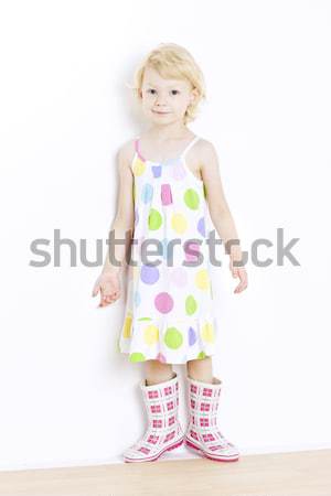 little girl wearing dress and rubber boots Stock photo © phbcz