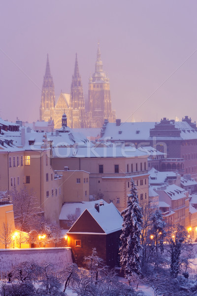 Inverno Praga República Checa neve edifícios urbano Foto stock © phbcz
